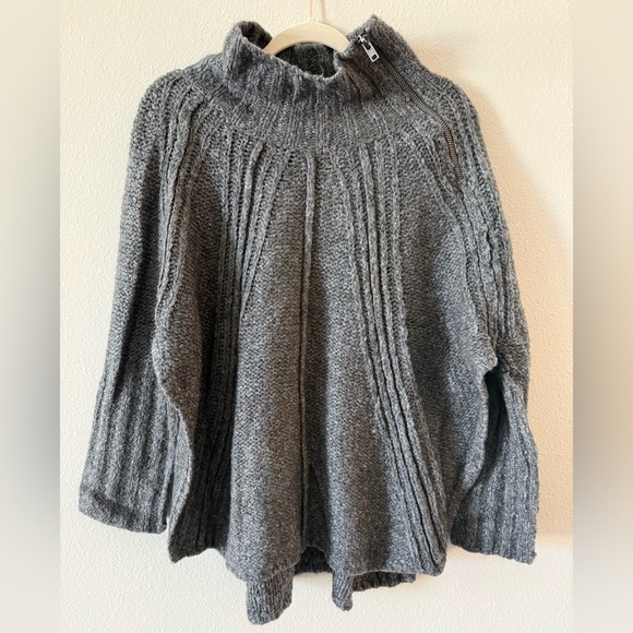 Free People Sweaters - Free People Oversized Charcoal Cowl Neck Sweater with Zipper and Side Slits